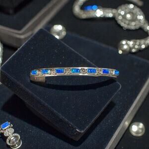 Vintage Zuni EVB Sterling Blue Opal Inlay Cuff Bracelet